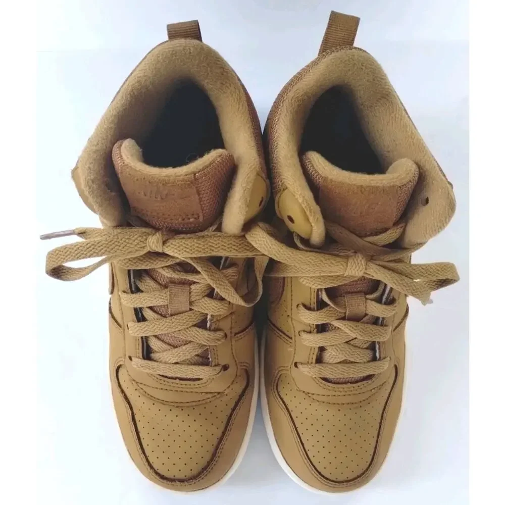 Nike Youth 4Y Court Borough Mid GS Wheat/Gold Athletic Hi-top B-ball Sneakers